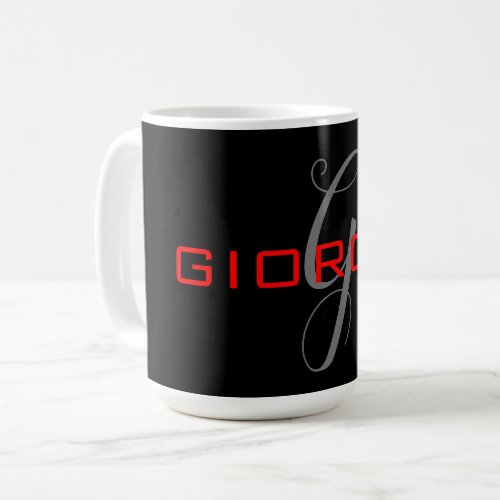 Black Red Your Name Initial Monogram Modern Coffee Mug