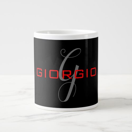 Black Red Your Name Initial Monogram Modern Giant Coffee Mug