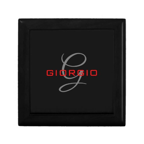 Black Red Your Name Initial Monogram Modern Gift Box