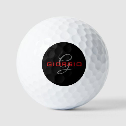 Black Red Your Name Initial Monogram Modern Golf Balls