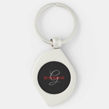 Black Red Your Name Initial Monogram Modern Keychain by hizli_art at Zazzle