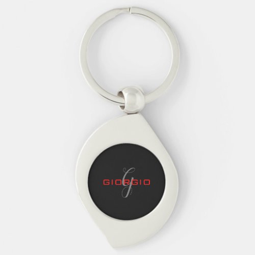 Black Red Your Name Initial Monogram Modern Keychain