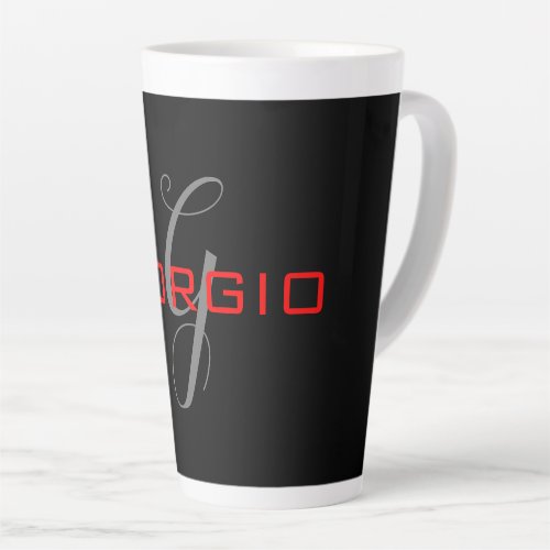 Black Red Your Name Initial Monogram Modern Latte Mug