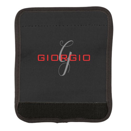 Black Red Your Name Initial Monogram Modern Luggage Handle Wrap
