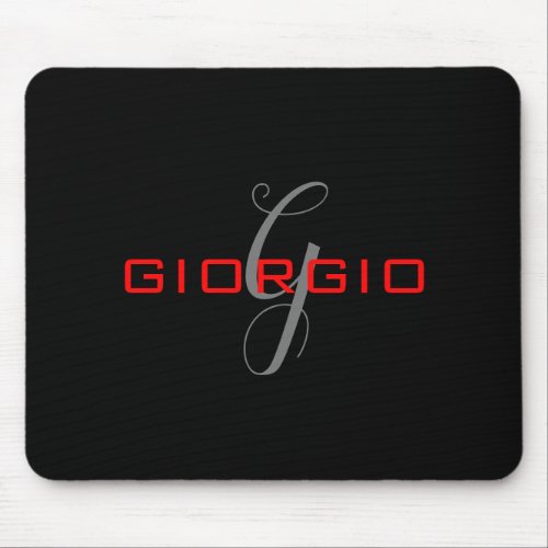 Black Red Your Name Initial Monogram Modern Mouse Pad