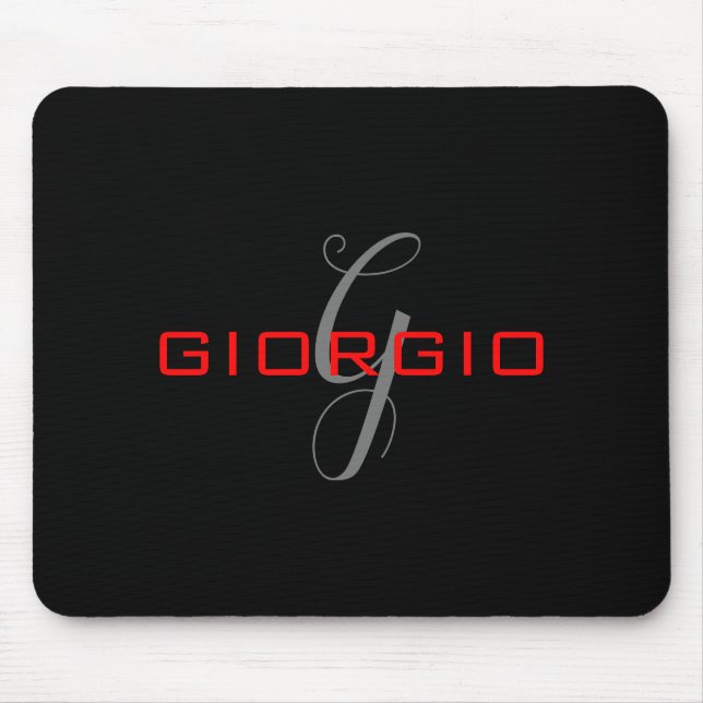 Black Red Your Name Initial Monogram Modern Mouse Pad (Front)