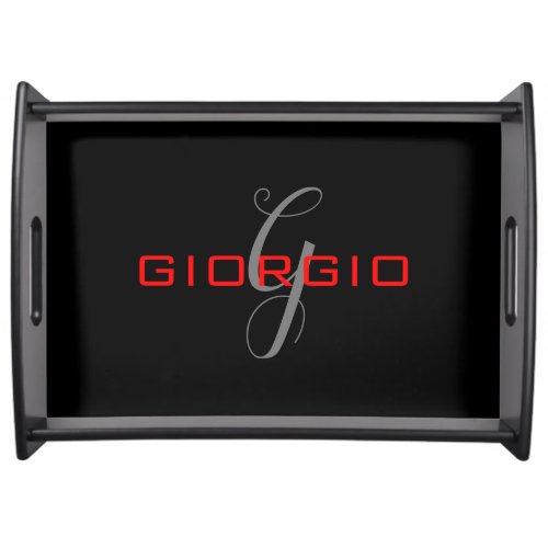 Black Red Your Name Initial Monogram Modern Serving Tray