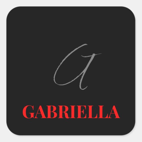Black Red Your Name Initial Monogram Modern Square Sticker