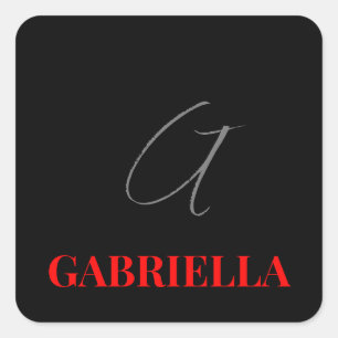 Black Red Your Name Initial Monogram Modern Square Sticker