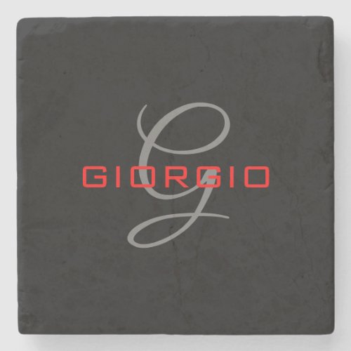 Black Red Your Name Initial Monogram Modern Stone Coaster