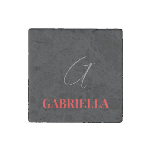 Black Red Your Name Initial Monogram Modern Stone Magnet