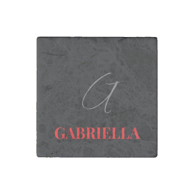 Black Red Your Name Initial Monogram Modern Stone Magnet (Front)