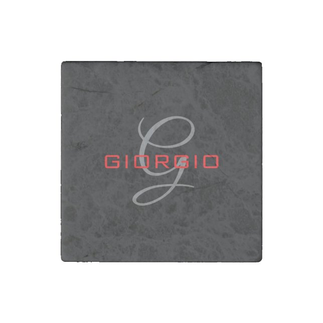 Black Red Your Name Initial Monogram Modern Stone Magnet (Front)