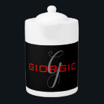 Black Red Your Name Initial Monogram Modern Teapot<br><div class="desc">Modern Professional Simple Design.</div>