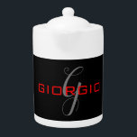 Black Red Your Name Initial Monogram Modern Teapot<br><div class="desc">Modern Professional Simple Design.</div>
