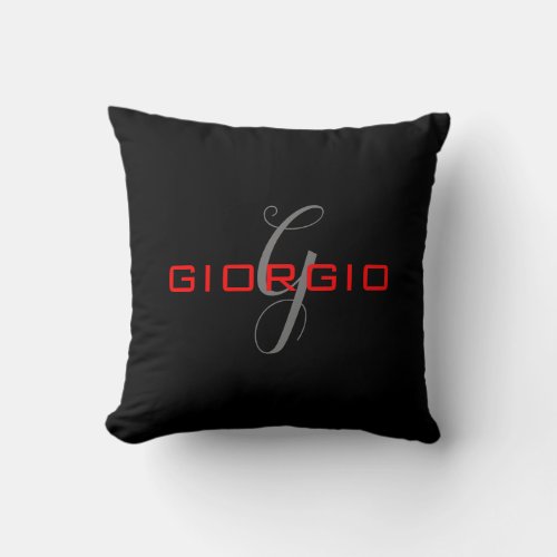 Black Red Your Name Initial Monogram Modern Throw Pillow