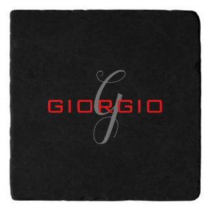 Black Red Your Name Initial Monogram Modern Trivet