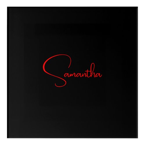 Black Red Your Name Minimalist Modern Calligraphy Acrylic Print