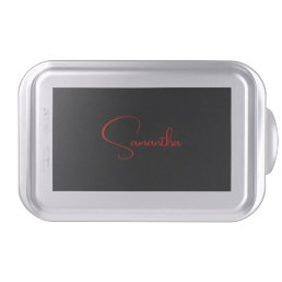 Black Red Your Name Minimalist Modern Calligraphy Cake Pan