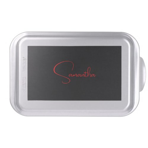 Black Red Your Name Minimalist Modern Calligraphy Cake Pan