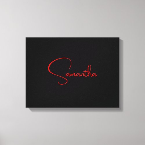 Black Red Your Name Minimalist Modern Calligraphy Canvas Print