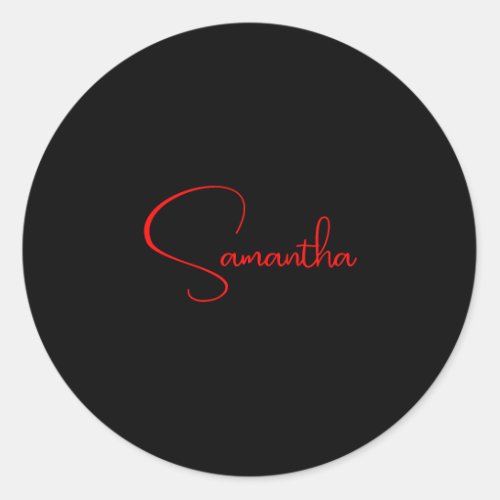 Black Red Your Name Minimalist Modern Calligraphy Classic Round Sticker