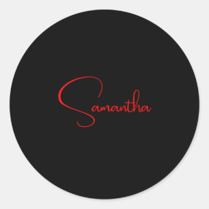 Black Red Your Name Minimalist Modern Calligraphy Classic Round Sticker