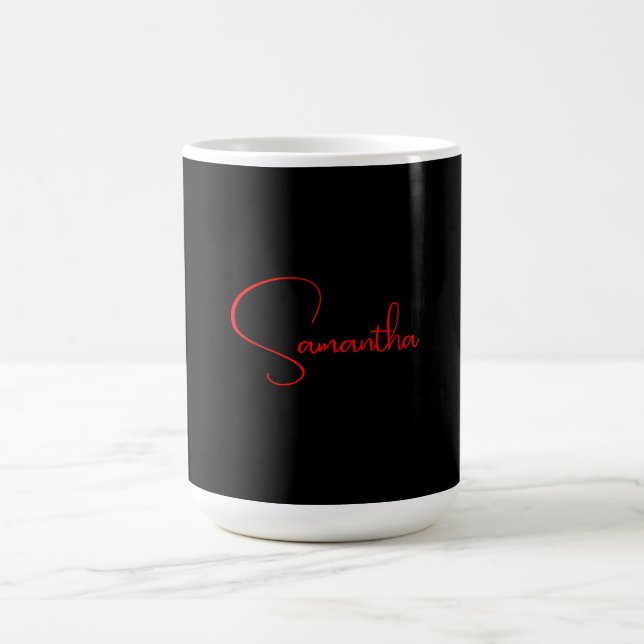 Black Red Your Name Minimalist Modern Calligraphy Coffee Mug (Center)