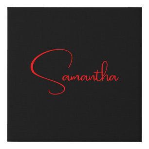 Black Red Your Name Minimalist Modern Calligraphy Faux Canvas Print