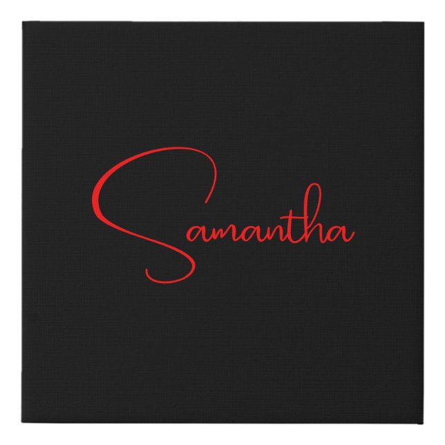 Black Red Your Name Minimalist Modern Calligraphy Faux Canvas Print (Front)