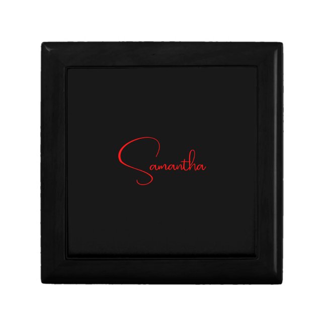 Black Red Your Name Minimalist Modern Calligraphy Gift Box (Front)