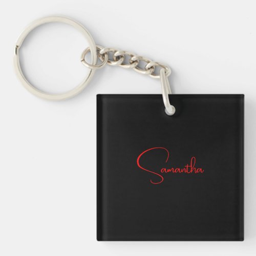 Black Red Your Name Minimalist Modern Calligraphy Keychain