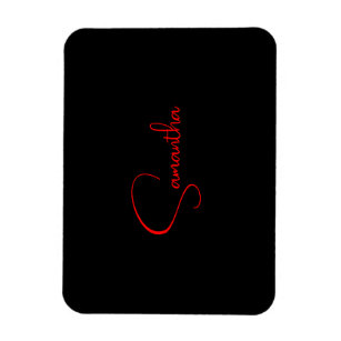 Black Red Your Name Minimalist Modern Calligraphy Magnet