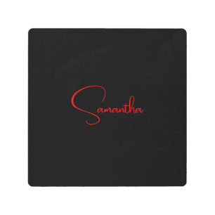 Black Red Your Name Minimalist Modern Calligraphy Metal Print