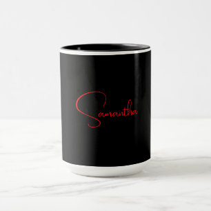 Black Red Your Name Minimalist Modern Calligraphy Mug