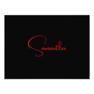 Black Red Your Name Minimalist Modern Calligraphy Photo Print