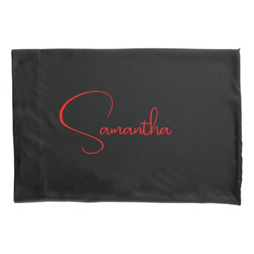Black Red Your Name Minimalist Modern Calligraphy Pillow Case