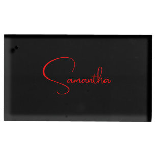 Black Red Your Name Minimalist Modern Calligraphy Place Card Holder