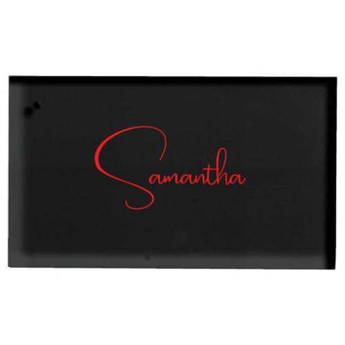 Black Red Your Name Minimalist Modern Calligraphy Place Card Holder