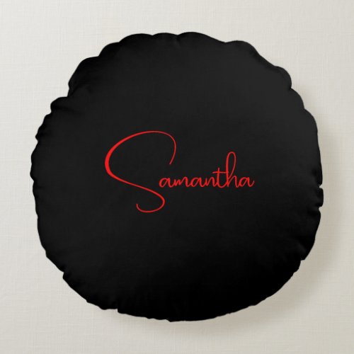 Black Red Your Name Minimalist Modern Calligraphy Round Pillow