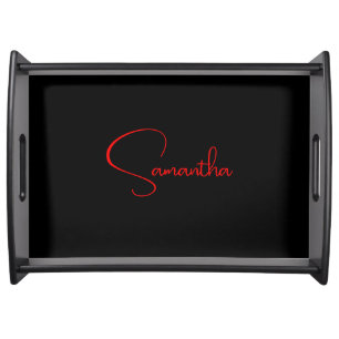Black Red Your Name Minimalist Modern Calligraphy Serving Tray