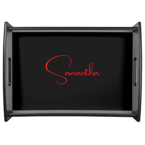 Black Red Your Name Minimalist Modern Calligraphy Serving Tray
