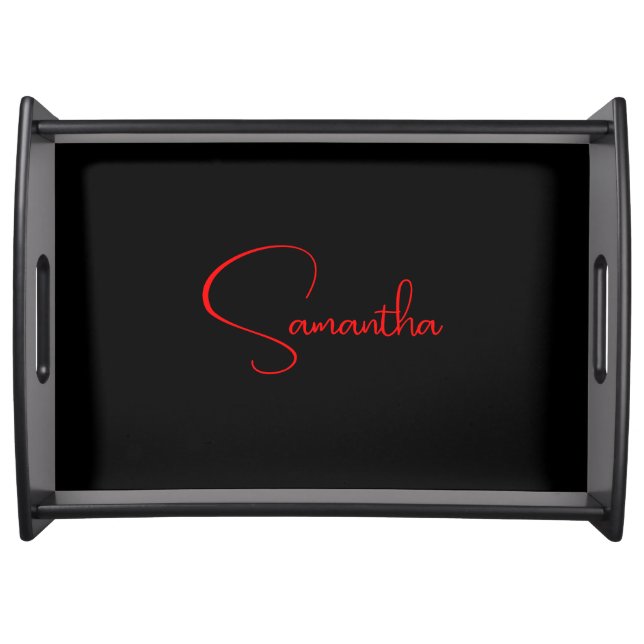 Black Red Your Name Minimalist Modern Calligraphy Serving Tray (Front)