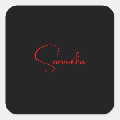 Black Red Your Name Minimalist Modern Calligraphy Square Sticker
