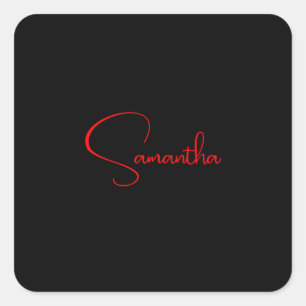 Black Red Your Name Minimalist Modern Calligraphy Square Sticker