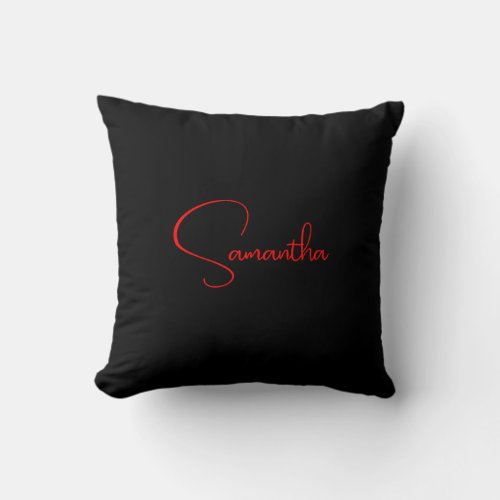 Black Red Your Name Minimalist Modern Calligraphy Throw Pillow