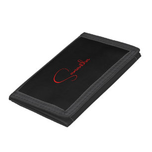 Black Red Your Name Minimalist Modern Calligraphy Tri-fold Wallet