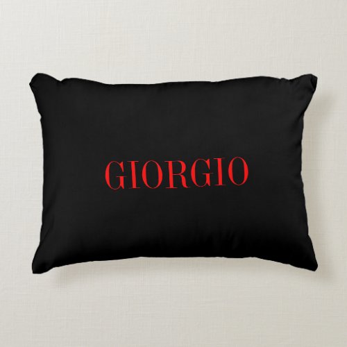 Black Red Your Name Minimalist Personal Modern Accent Pillow