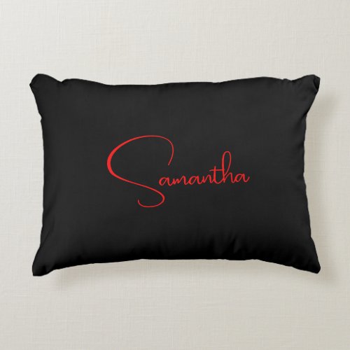 Black Red Your Name Minimalist Personal Modern Accent Pillow