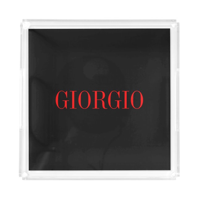 Black Red Your Name Minimalist Personal Modern Acrylic Tray (Front)